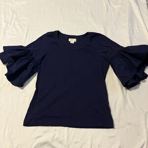 Maeve by Anthropologie Women S Blue Ruffle Sleeve Tee‎ Blouse Romantic Cottage